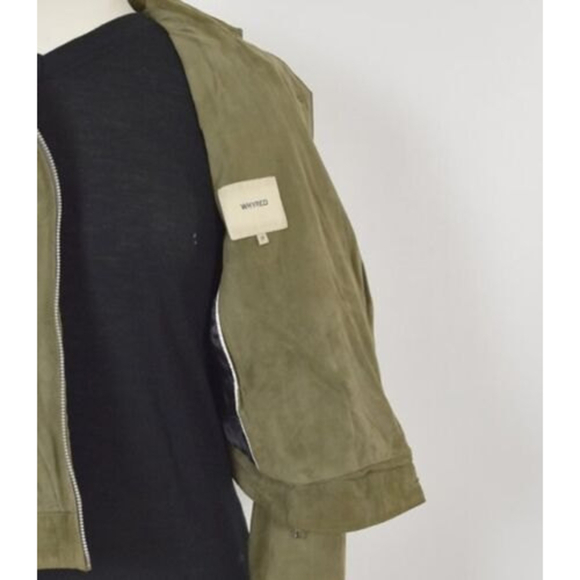Whyred Suede Leather Moto Off Center Olive Green Zip Jacket Size 36 - Picture 8 of 11